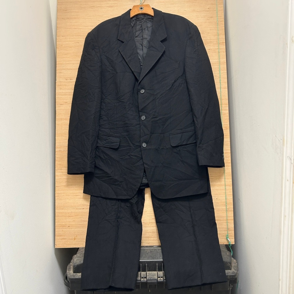 Cellini Linea Uomo Mens Black 3 Button Blazer Pleated Pants Suit Made in Romania